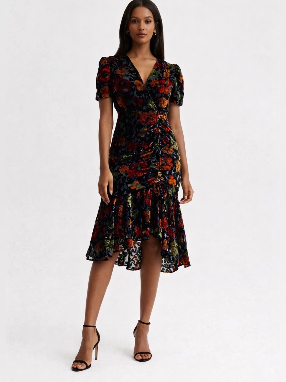 MILLY Revolve Gynn Velvet Floral Burnout Midi Dress Multicolored Size 2